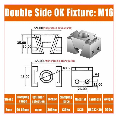 Shop Ready CNC Wedge Vise For Quick Dial In Setups And Rock Solid Clamping On Multi Station Mills Heavy Duty Dual Side Workholding Block For Steel And Aluminum With M6 To M16 Taps double side fixture dimensions and details