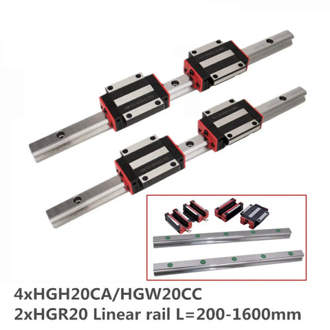Dual Linear Rail Guide Kit With Four Sliders 200-1600mm Length HGH20CA And HGW20CC Compatible For CNC Machines, 3D printers on steel rails