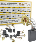 120 Pieces Carbon Brushes Set For Electric Motors In 12 Different Sizes Must Have Repair Kit For Angle Grinders Circular Saws And Electric Hammer Drills, showcasing springs and detailed specs.