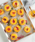 Naturals Half Sheet Pan Set Of 2 For Baking And Roasting With Pure Aluminum For Superior Heat Conductivity And Even Browning Encapsulated Galvanized Steel Rim Prevents Warping Usa Made Pro Grade Bakeware with peaches and rosemary