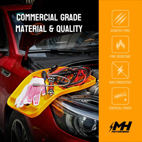 Silicone Tool Tray Set 4 Piece Magnetic Non Slip Anti Scratch Heat Resistant Up To 248F 120C in use on car hood with tools.