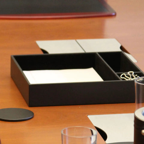Classic Black Leather Conference Room Organizer Tray for Executive Desks and Boardrooms Keeps Supplies Sorted Protects Desk Surface