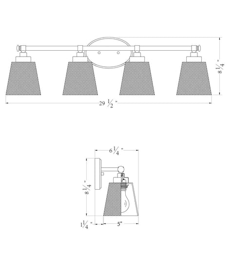 Modern Bathroom Vanity Light Fixture Over Mirror 4 Light Crystal Glass Wall Sconces Brushed Nickel Finish diagram