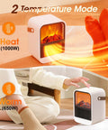 Compact Electric Fireplace Heater For Small Rooms With Real 3D Flame Vibe, PTC Ceramic Heating, Quiet Desk Space Heater