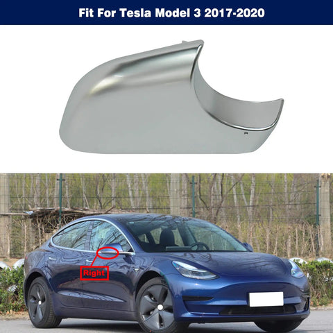 Hella Durable Right Side Mirror Lower Base Cover Cap With Clean Chrome Finish for Tesla Model 3 2017 to 2022, side view.