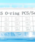 Silicone O-ring kit, 225 pcs, 15 metric VMQ sizes, in clear plastic case