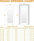 Rough opening chart for door installation, showing dimensions for 24 By 80 Interior French Door Slab With 10 Frosted Glass Panels.