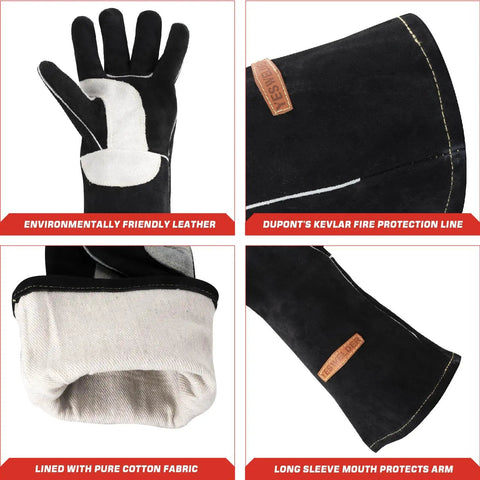 Leather Forge Welding Gloves With Maximum Dexterity And Heat Resistance For MIG And TIG; shown with durable leather and lined sleeves.
