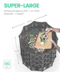 Person adding kitchen scraps to 190 Gallon Large Outdoor Compost Bin With Aeration Vents, BPA Free PP Panels, 39.8 x 41.7 inches