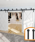 Interior with 10 Foot Four Door Double Track Bypass Sliding Barn Door Hardware Kit For Interior Use With Rails And Rollers Doors Not Included