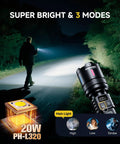 Rechargeable LED Flashlight 20000 Lumens High Power Dual Light Source 2 Pack USB C Fast Charge displayed in night setting