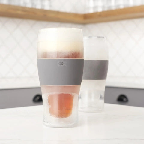 Freezable Beer Glasses Set Of 2 16 Oz Double Wall Insulated Pints Keep Brews Ice Cold Longer Gray Tumbler For Cold Drinks