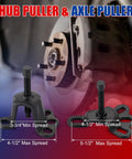 Universal Front And Rear Wheel Hub Puller Set For Flange Type Axle Remover Tool in use on vehicle wheel hub