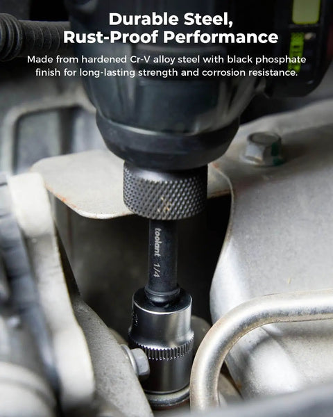 Impact Socket Adapter Set Three Piece For One Quarter, Three Eighths, And One Half Inch Drives Hex Shank Drill Bit Adapters With Holder