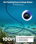 100 ft self-sinking air hose for 5.2 CFM Pond Aeration Kit For 1-3 Acre Lakes With Three Quarter HP Compressor, Two Diffusers And 100 Ft Weighted Tubing