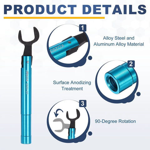 Pro Grade RF Connector Torque Wrench With 20mm Opening, Thirteen Sixteenth Inch, Adjustable 0.9 To 13.5 Inch Pounds (0.1 To 1.5 Nm), Alloy Steel And Aluminum Body, Portable Pro Wrench For Industry Pros, Blue, 90-degree head