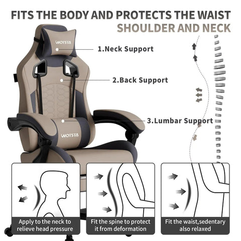 Gaming Chair With Massage And Footrest Ergonomic PC Gaming Chair With Headrest And Lumbar Support High Back Design 300 Lb Gray
