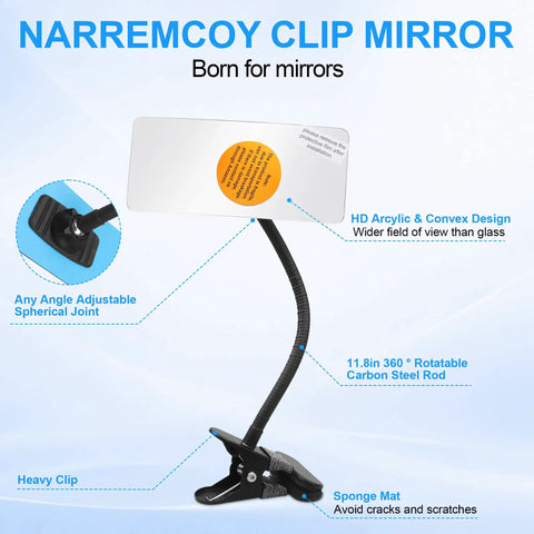 Real Deal Rectangle Convex Traffic Safety Mirror 6.7 By 3 Inches with adjustable clip and flexible arm for visibility.
