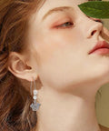 Woman wearing Stainless Steel Drop Earring Hooks Set 40 Pieces Silver Long Marquise V Shaped Findings With Ear Nuts And Loop Dangle Wires