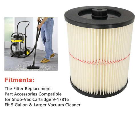 Heavy Duty 9-17816 Wet Dry Vacuum Filter Replacement For Shop Vac 5 Gallon And Larger Red Stripe Cartridge Filter displayed