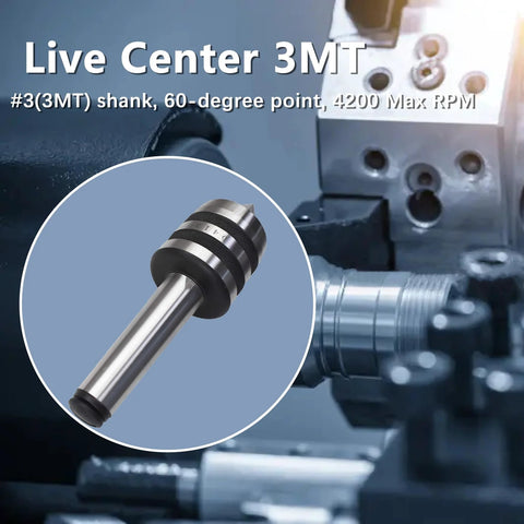 3MT Live Center 60 Degree Tailstock Center for Wood and Metal Lathes with 4000 RPM 900 Pounds Max Weight 0.0006 Inch Runout