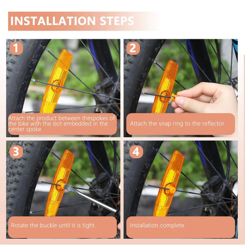 Installation steps for 4 Pack Bicycle Wheel Spoke Reflectors For Front And Rear Mountain Bike Safety Reflectors For Night Riding