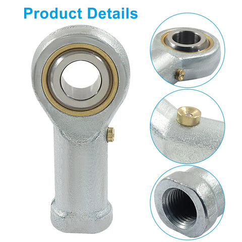 Two Pack 1/2 Inch Bore Rod End Bearing With 1/2-20 Right Hand Thread PHSB8 Self Lubricating Ball Joint For Smooth Articulation Jam Nut Included Built To Last For DIY Projects And Heavy Duty Machinery, close-up threaded steel body