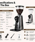 Badass Espresso Coffee Grinder With 64mm Flat Burrs And Programmable Digital Timer For Dead On Single Double Shots, silver with grinder capabilities.