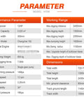 Specifications chart for 2 Ton Compact Crawler Excavator For Farm, Trenching, Landscaping And Small Construction Projects.