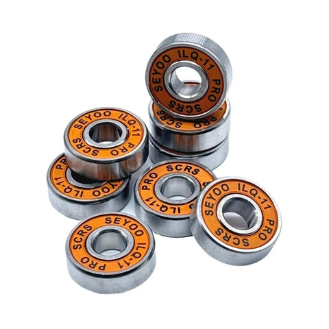 8 Piece Set 608RS ABEC-11 Shielded Bearings For Skateboard And Scooter, 2RS Waterproof Rustproof Coated Miniature Roller Bearings Kit For Street-Ready, Ultra Smooth Rides And Heavy Load Performance. stacked orange-sealed 608RS bearings