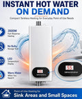 Compact Tankless Electric Water Heater Brings Straight Up Instant Hot Water On Demand Featuring A Slick LED Display and efficient 3500W core.