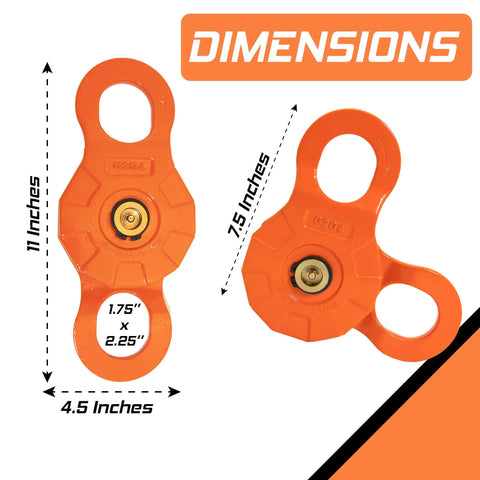 Heavy Duty Snatch Block 12 Ton Recovery Pulley, dimensions labeled for off-road winches with grease fitting 24T strength.