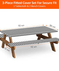 Six Foot Picnic Table And Bench Cover Set Waterproof Windproof Elastic Tablecloth Fits 72 By 30 Inches Tables And 12 By 72 Inches Benches Three Pack With Table Cover And Bench Covers Black White Checkered Outdoor Camping Gear