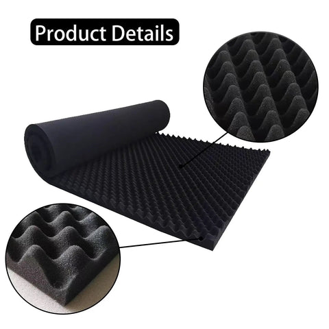 Egg Crate Acoustic Foam Panels 48 X 24 X 2 Inch Black 4 Pack Sound Dampening Noise Reducing Pads rolled and flat view