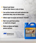 Pro Grade Penetrating Stone And Tile Sealer With Badass Stain Blocking For Porous Floors And Countertops SCS Gold Approved quart bottle on marble tile background.