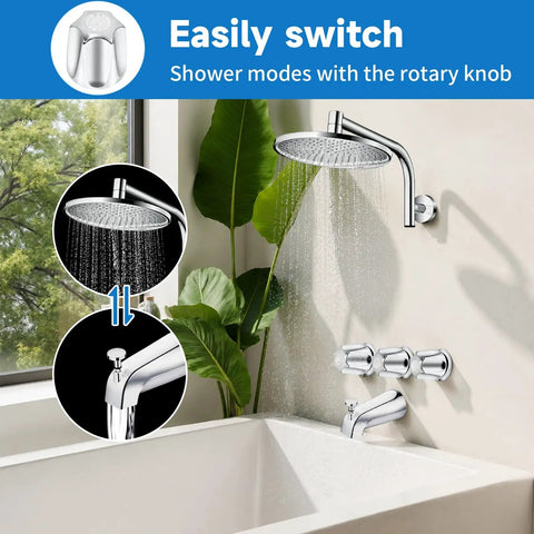 Upgrade Your Bath Game Fast With This Pro Tub Faucet Replacement Kit Including Diverter Spout And Three Handle Knobs For A Sleek Stainless Steel Finish That Fits Standard Connections. Stainless steel shower faucet with diverter and three knobs on bathtub