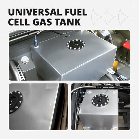 15 Gallon Aluminum Fuel Cell With Level Sender For Street Drift Builds Silver Finish Dimensions 19.88 In Long By 17.91 In Wide By 10.03 In High 10AN Inlet Outlet Compatible With Diesel Alcohol Methanol Water And Ethanol Fuels