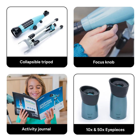 Beginner Kids Telescope For Astronomy With 10x To 50x Adjustable Magnification, Easy Setup For Stargazing And Planet Viewing, Kid Friendly Home Or Classroom STEM Gift For Ages 7 Plus, collapsible tripod and 10x 50x eyepieces