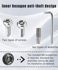 Inner hexagon anti-theft screw design showcasing two types of stainless steel screws and two compatible wrenches.