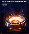 High temperature forging process showing sparks around a circular metal bearing, highlighting increased lifespan and durability features.