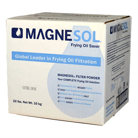 Heavy Duty Commercial Fryer Filter Powder Two 22 Pound Packs in a box for grease removal, ideal for restaurant kitchens.