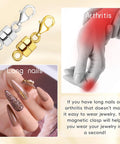 Magnetic Necklace Clasp With Lobster Clasp 14K Gold And Silver for extenders, ideal for those with arthritis or long nails.