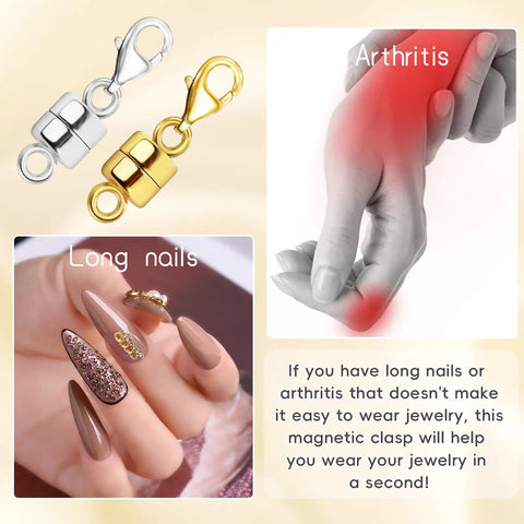 Magnetic Necklace Clasp With Lobster Clasp 14K Gold And Silver for extenders, ideal for those with arthritis or long nails.