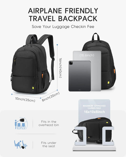 Underseat Personal Item Backpack For Travel And College Carry On Flight Approved By Ryanair Lightweight Waterproof Bookbag 16 By 8 By 10 Inches Underseat Duffle Style Black