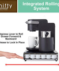 Rolling Black Finish Coffee Pod Storage Drawer for K Cups, showing integrated rolling system with 42-pod capacity.