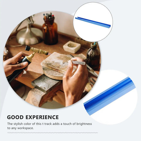 Multifunctional Aluminum T Track Slot Guide For Woodworking in vibrant blue used in a detailed crafting setup.