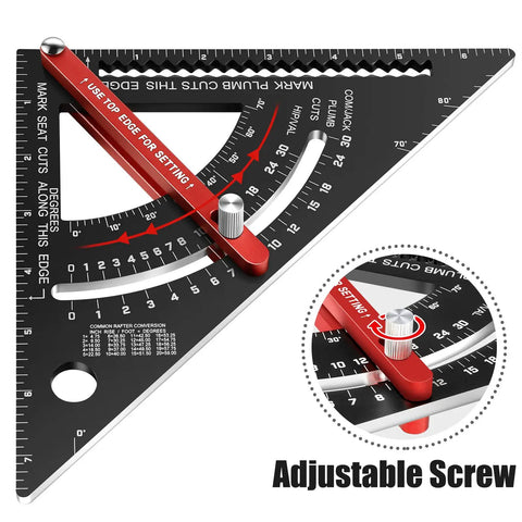 Close-up of 7 Inch Aluminum Rafter Square for Woodworking and Framing Durable Carpenter Layout Tool with adjustable screw