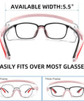 Over Glasses Anti Fog Safety Goggles for Men and Women with 5.5" width adjustable pink frame, fits over prescription glasses
