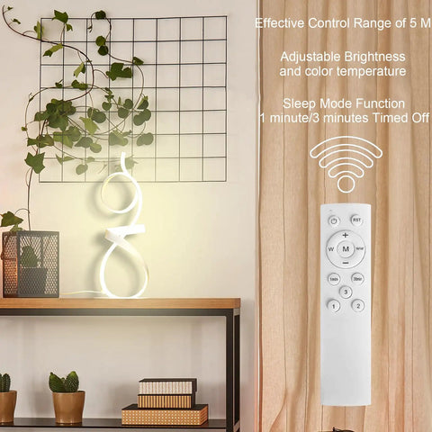 21.6 Inch Modern Knight Design Table Lamp With Remote, on shelf, showing frosted finish and remote control features.