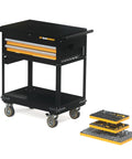 Megamod 194 Piece Mechanics Tool Set in modular foam trays with storage unit, featuring tools and sockets organized neatly.